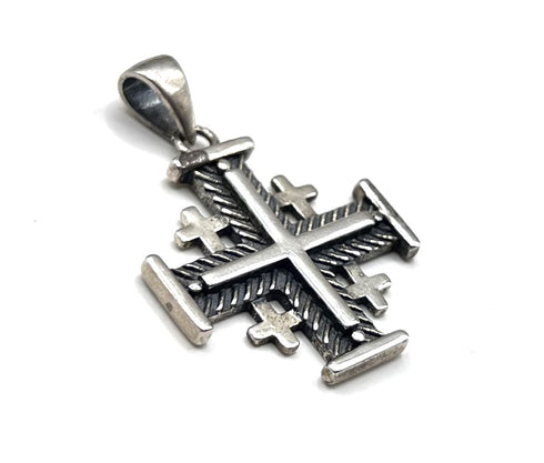 Sterling Silver Classic Oxidized Jerusalem Cross Pendant